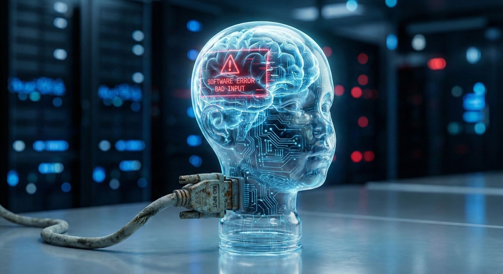 Digital brain plugged into a network, illustrating the concept of the instructional casualty.