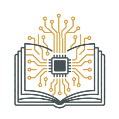 Open book with a computer microchip icon, representing that the reading brain is a human invention requiring precise neural wiring.