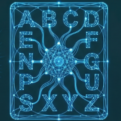 Glowing blue alphabet grid representing decoding and cracking the reading code.