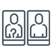 Two line art icons of a person with a question mark and another person representing a young reader guessing at words rather than knowing the code
