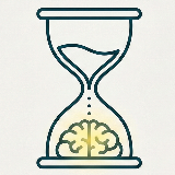 Hourglass containing a brain, symbolizing the time-sensitive SK to Grade 3 window for reading mastery.