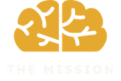 A simple stylized brain image over the text: The Mission, symbolizing our mission of wiring young brains for reading 