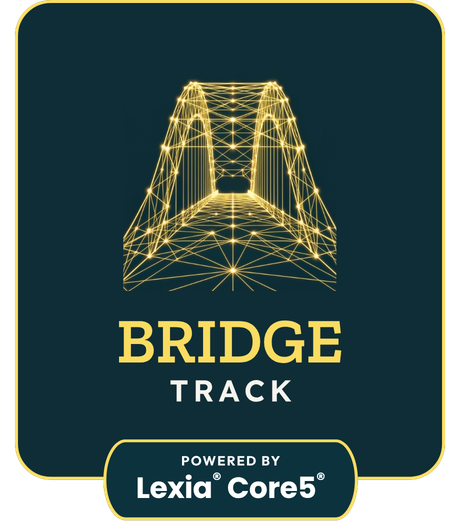 Glowing yellow bridge icon for the Bridge reading track, symbolizing closing the gaps and building reading fluency for wobbling students.