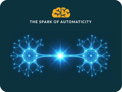 Glowing blue neural nodes connecting, representing the spark of reading automaticity and orthographic mapping.