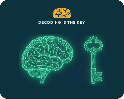 Glowing green brain next to a key, illustrating that intelligence is not a substitute for phonics decoding.