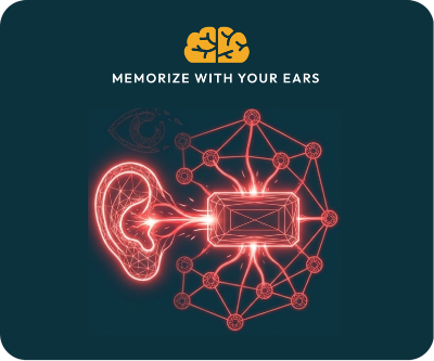 Glowing red ear overlaid on a brain network, illustrating that sight words are mapped by sound, not memorized by sight.