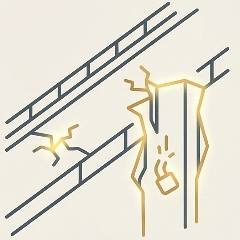 Illustration of a crumbling structural beam, representing the structural weakness and growing reading gaps in the wait-and-see approach.