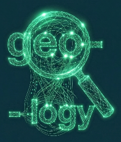 Glowing green magnifying glass over the word geo-logy, representing deep decoding of complex Latin and Greek roots
