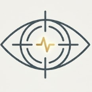 Eye icon with target sight and data graph representing expert clinical oversight for your child's reading progress.