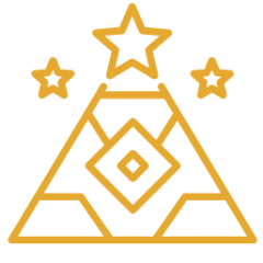 Gold pyramid and stars icon representing a student achieving reading mastery at their own pace to close learning gaps.