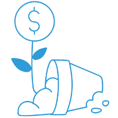 Tipped over plant pot icon symbolizing insurance against the risk of future reading struggles